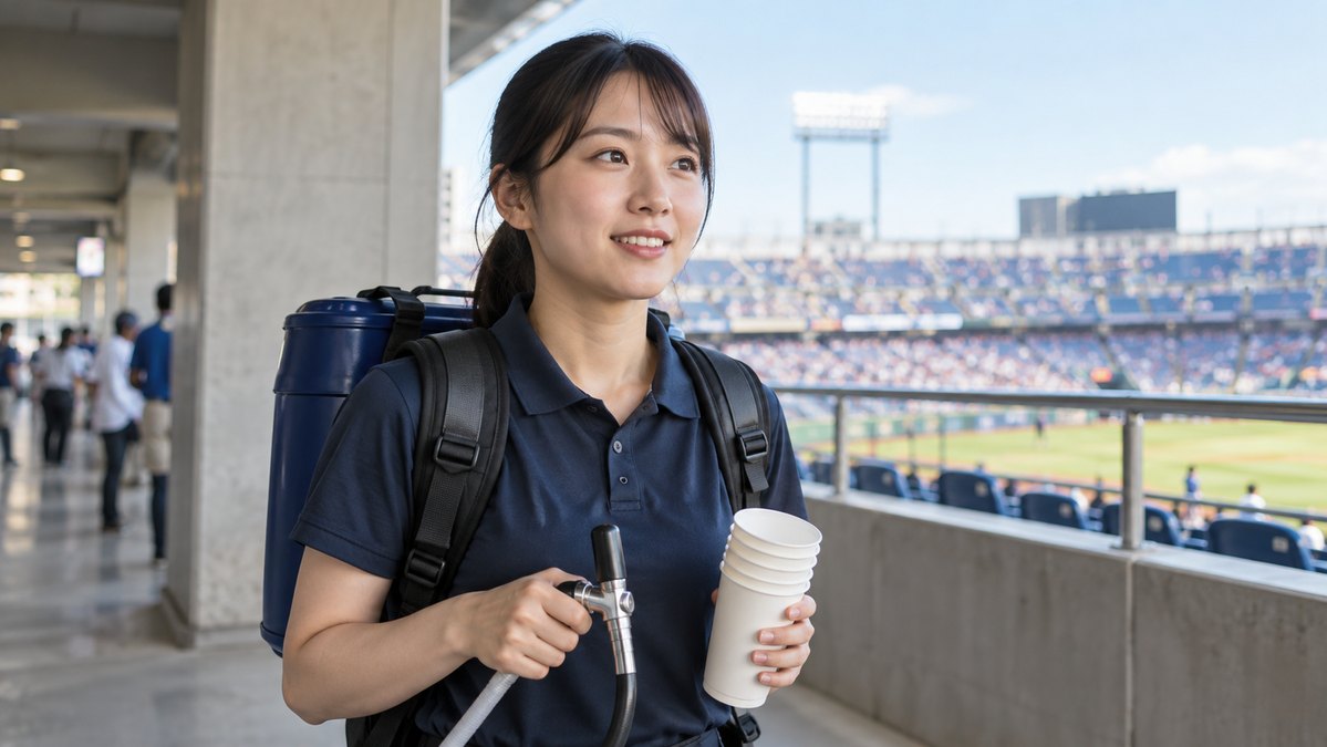 スタジアムで販売の準備をする人物(生成イメージ)