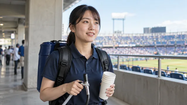 スタジアムで販売の準備をする人物（生成イメージ）