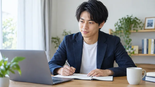 ノートを使って面接の準備をする人物(生成イメージ)