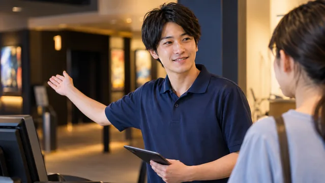 映画館の受付で案内する人物(生成イメージ)