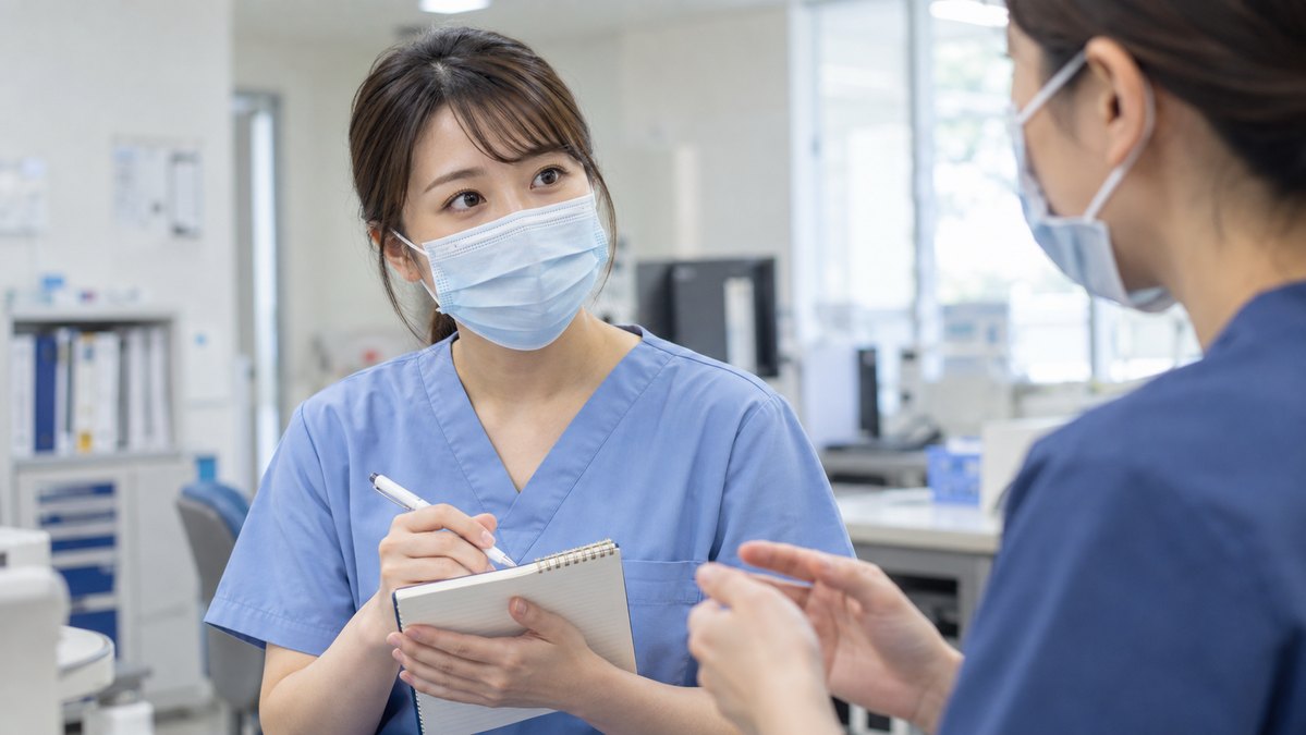 医療施設で説明を聞く人物（生成イメージ）