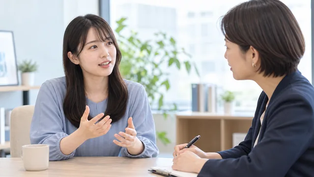 キャリア相談で話す相談者と相談員（生成イメージ）
