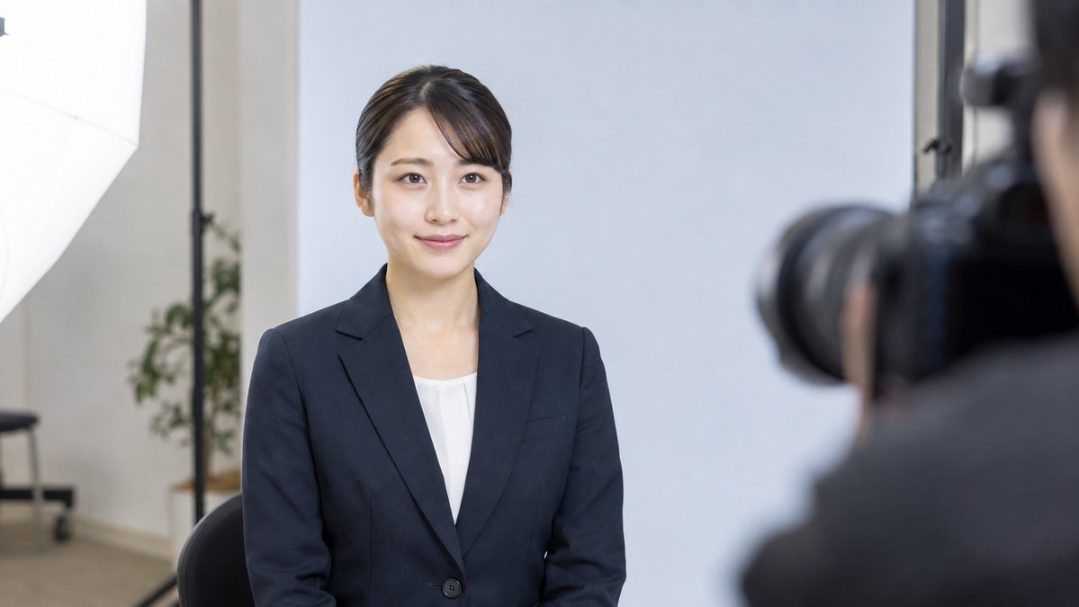 スタジオで就活写真を撮る人物(生成イメージ)
